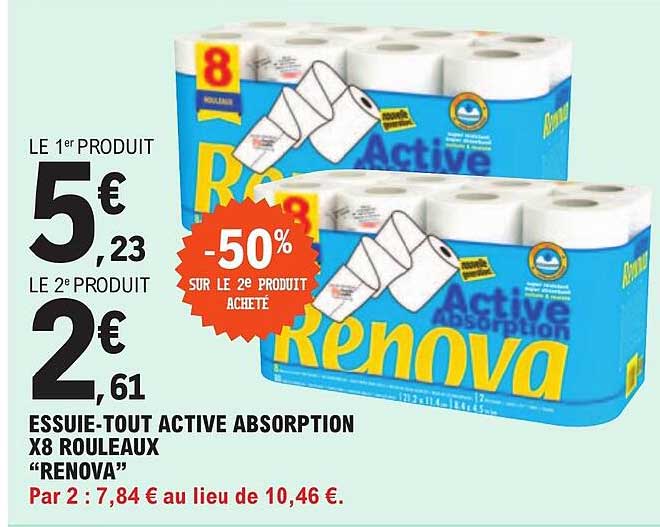 essuie-tout active absorption x8 rouleaux "renova"