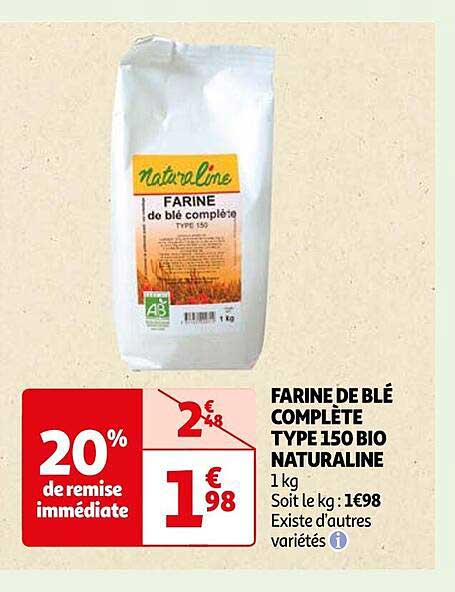 farine de blé complète type 150 bio naturaline