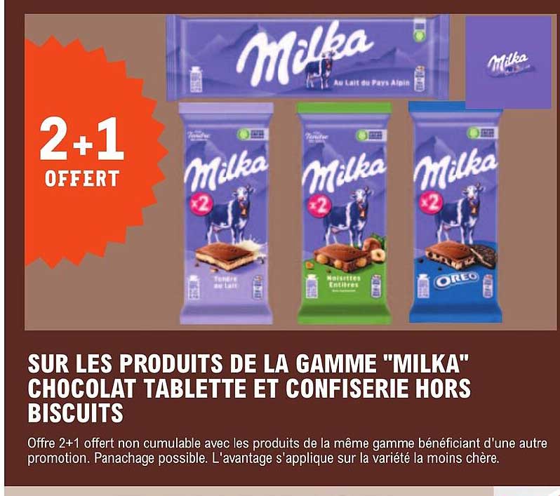 la gamme "milka" chocolat tablette et confiserie hors biscuits