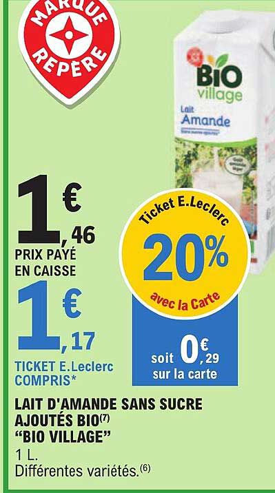 lait d'amande sans sucre ajoutés bio "bio village"