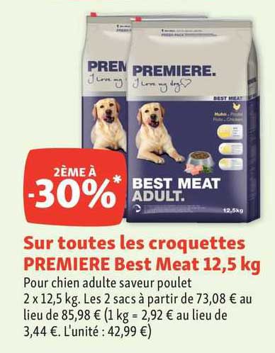 les croquettes première best meat 12,5 kg