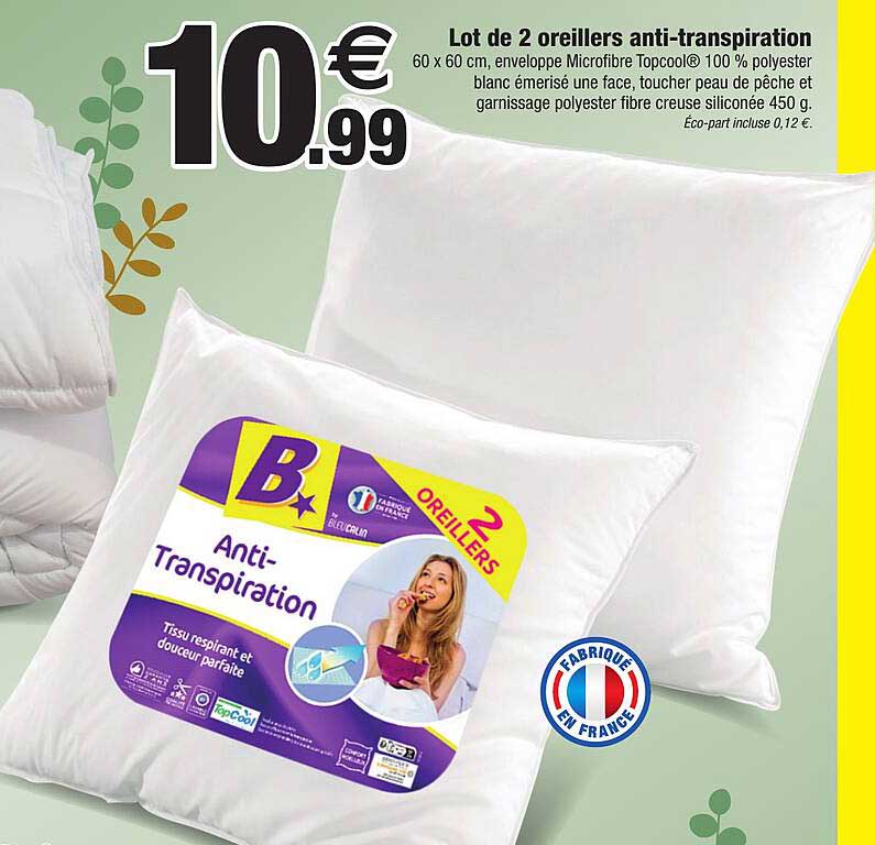 lot de 2 oreillers anti-transpiration