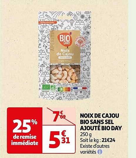 noix de cajou bio sans sel ajouté bio day