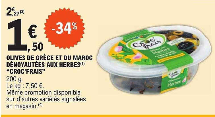 olives de grèce et du maroc dénoyautées aux herbes "croc'frais"