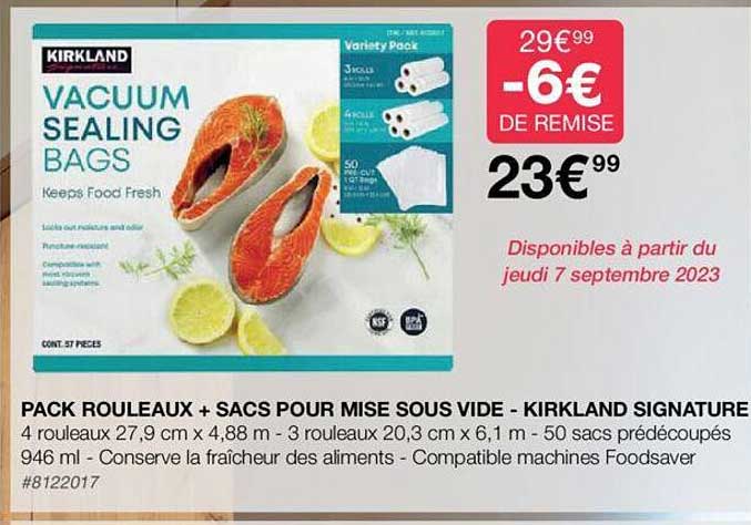 pack rouleaux + sacs pour mise sous vide - kirkland signature