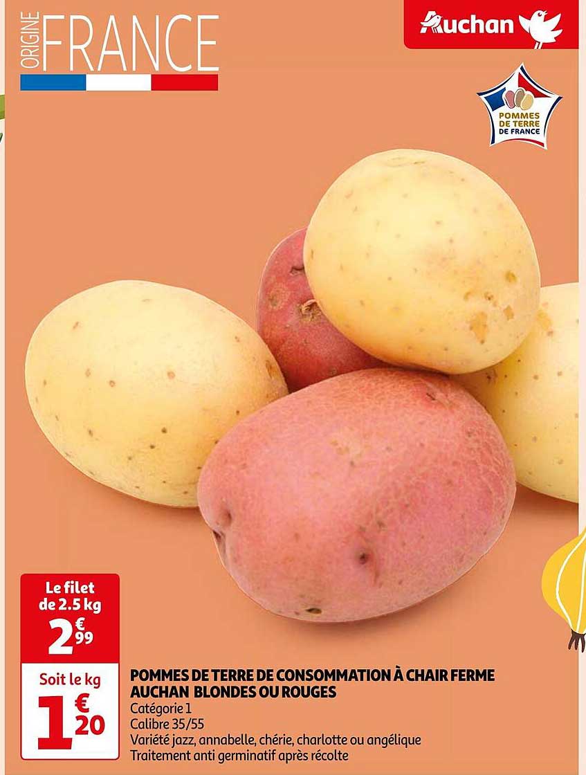 Pommes De Terre De Consommation à Chair Ferme Auchan Blondes Ou Rouges