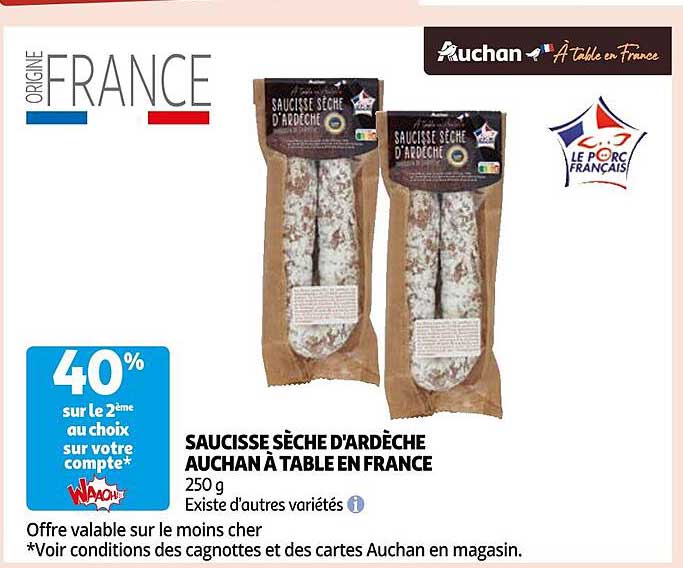 saucisse sèche d'ardèche auchan à table en france