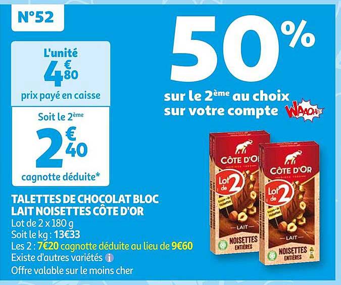 Tablettes De Chocolat Bloc Lait Noisettes Côte D'or