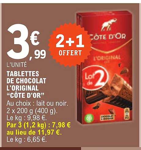 Tablettes De Chocolat L'original "côte D'or"