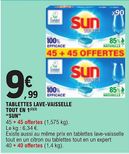 tablettes lave-vaisselle tout en 1 "sun"
