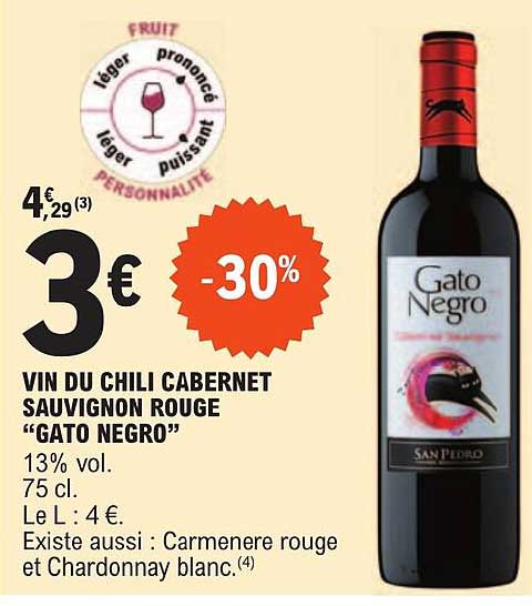 vin du chili cabernet sauvignon rouge "gato negro"