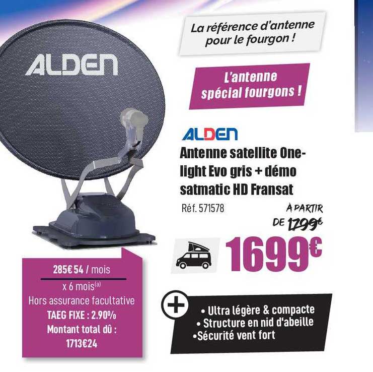 antenne satellite one light evo gris + démo satmatic hd fransat alden