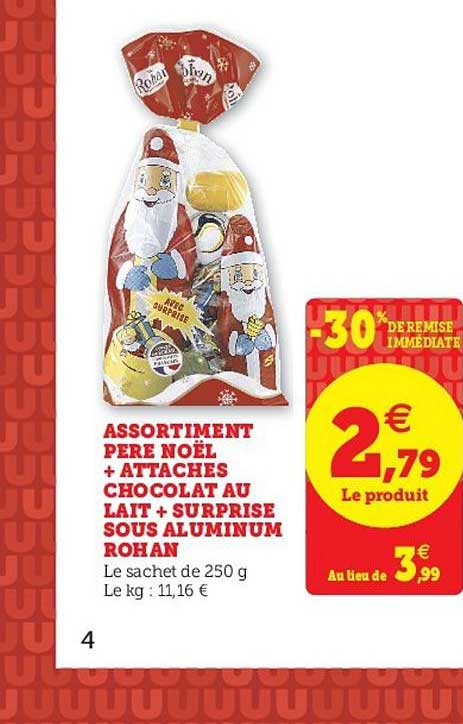 Assortiment Père Noël + Attaches Chocolat Au Lait + Surprise Sous Aluminum Rohan