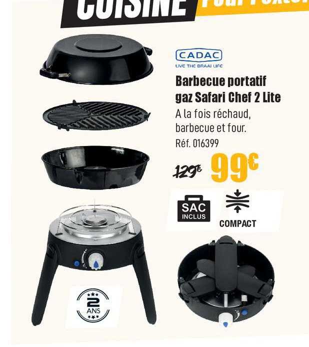 barbecue portatif gaz safari chef 2 lite cadac