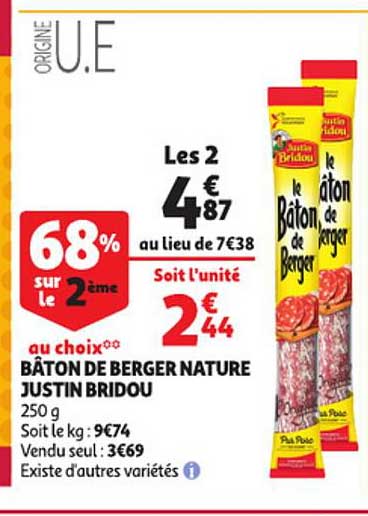 bâton de berger nature justin bridou 68% sur le 2ème au choix