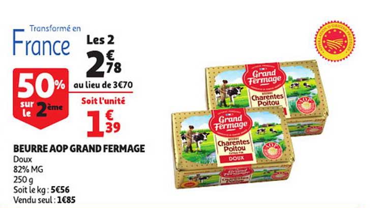 beurre aop grand fermage 50% sur le 2ème
