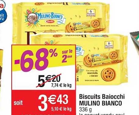 biscuits baiocchi mulino bianco -68% sur le 2ème