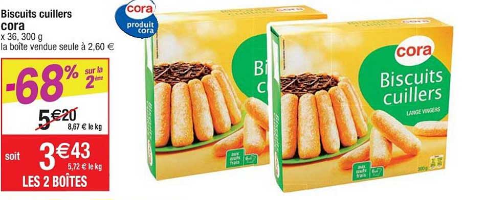 biscuits cuillers cora -68% sur le 2ème