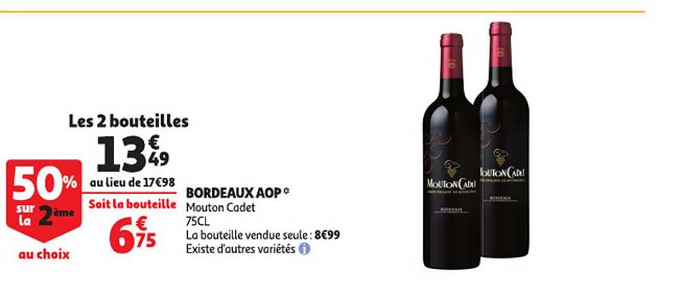 bordeaux aop mouton cadet 50% sur la 2ème au choix