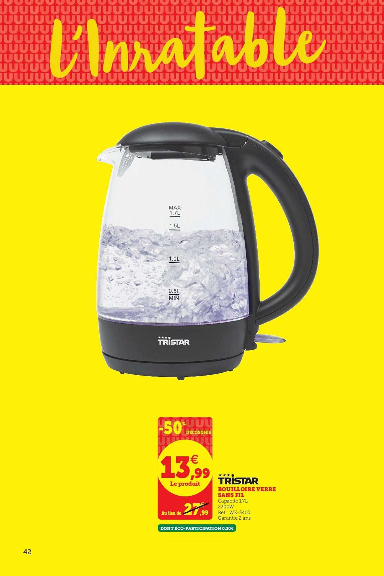 Bouilloire Verre Sans Fil Tristar