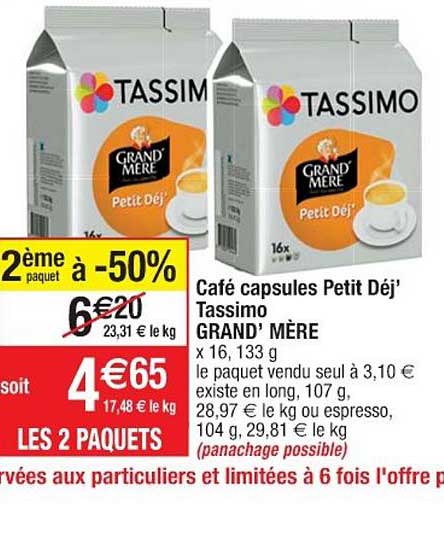 café capsules petit dej' tassimo grand' mère 2ème paquet à -50%
