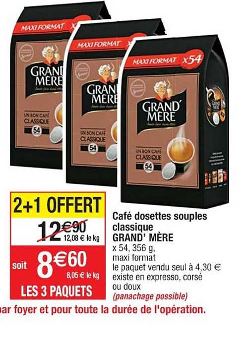 café dosettes souples classique grand' mère 2+1 offert