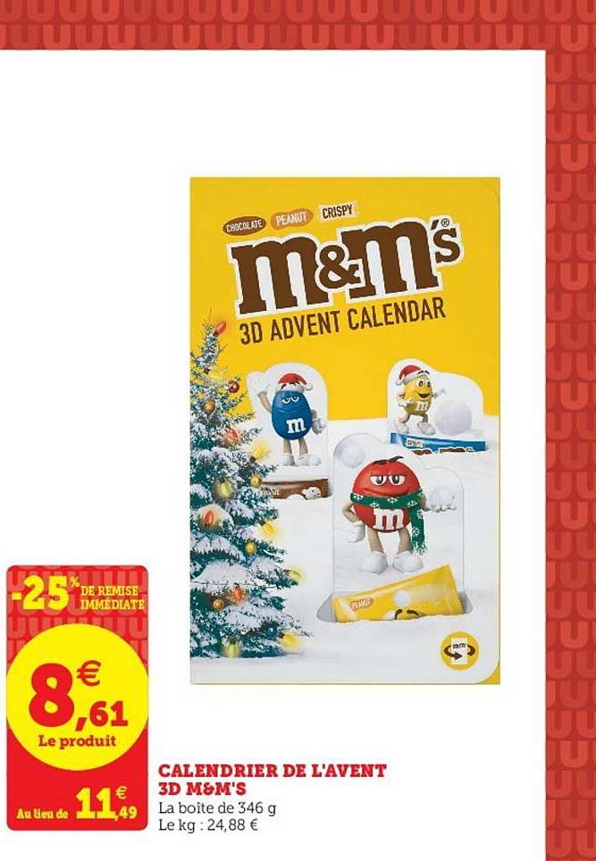 calendrier de l'avent 3d m&m's-25% de remise immédiate