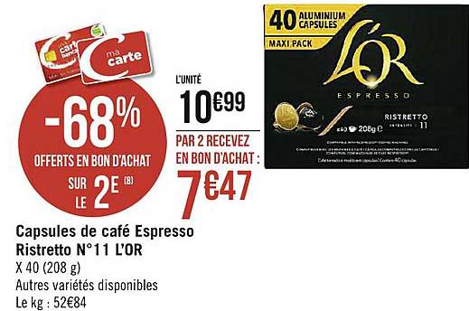 capsules de café espresso ristretto n° 11 l'or
