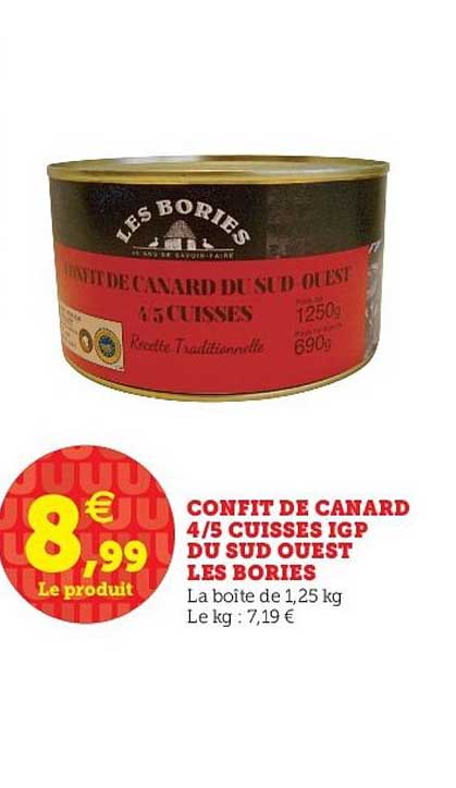 confit de canard  cuisses 4-5 igp du sud ouest les bories