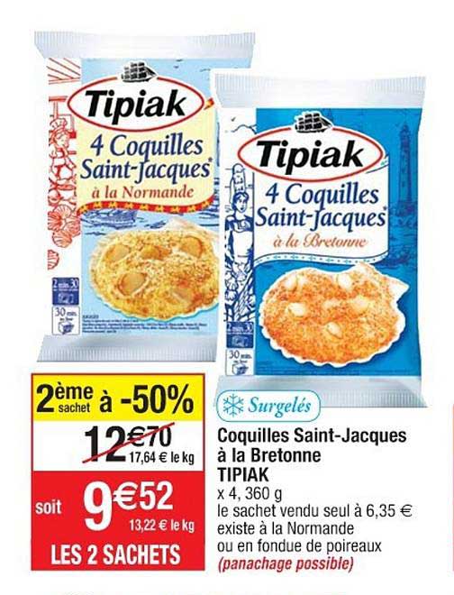 coquilles saint jacques à la bretonne tipiak 2ème sachet à -50%
