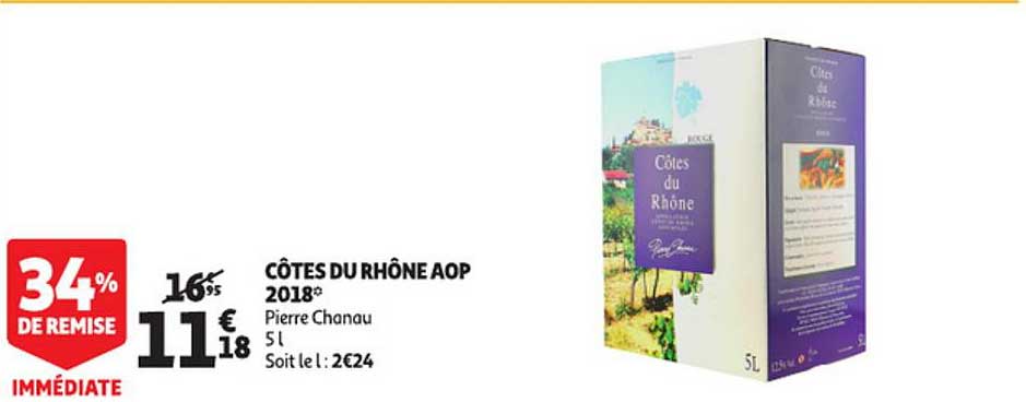 côtes du rhônes aop 2018 pierre chanau 34% de remise immédiate