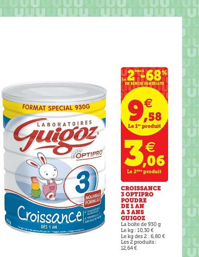 Croissance 3 Optipro Poudre De 1 An à 3 Ans Guigoz Le 2ème à -68% En Remise En Immédiate