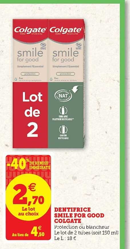 dentifrice smile for good colgate -40% de remise immédiate