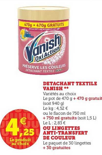détachant textile vanish ou lingettes anti transfert de couleur