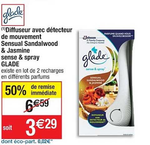 diffuseur avec détecteur de mouvement sensual sandalwood & jasmine sense & spray glade