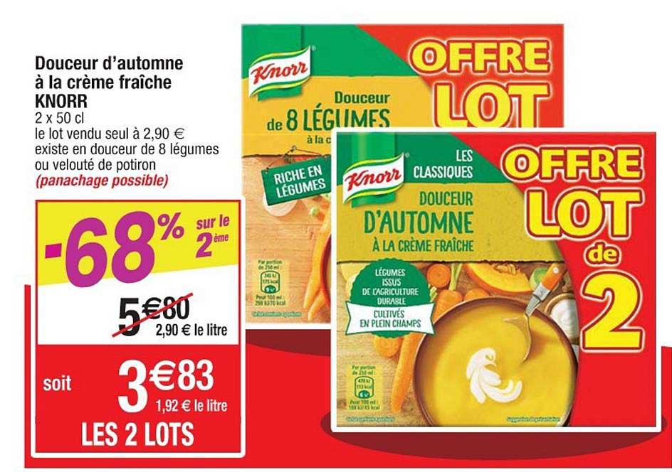 douceur d'automne à la crème fraîche knorr -68% sur le 2ème