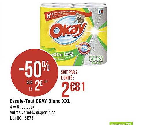 essuie tout okay blanc xxl -50% sur le 2è