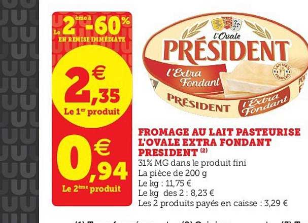 fromage au lait pateurisé l'ovale extra fondant président