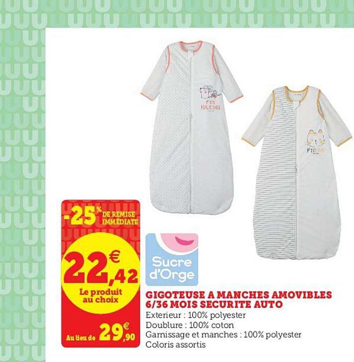 gigoteuse à manche amovibles 6-36 mois securité auto
