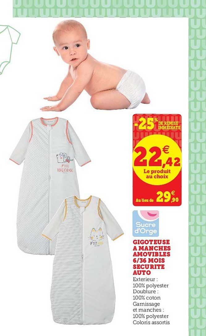 gigoteuse à manches amovibles 6 34 mois sécurité auto -25% de remise immédiate