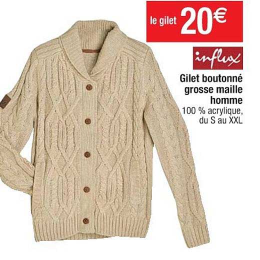 gilet boutonné grosse maille homme influx