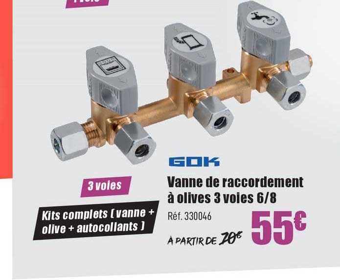 gok vanne de raccordement à olives 3 voies 6 8