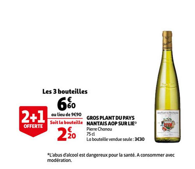 gros plant du pays nantais aop sur lie pierre chanau 2+1 offerte