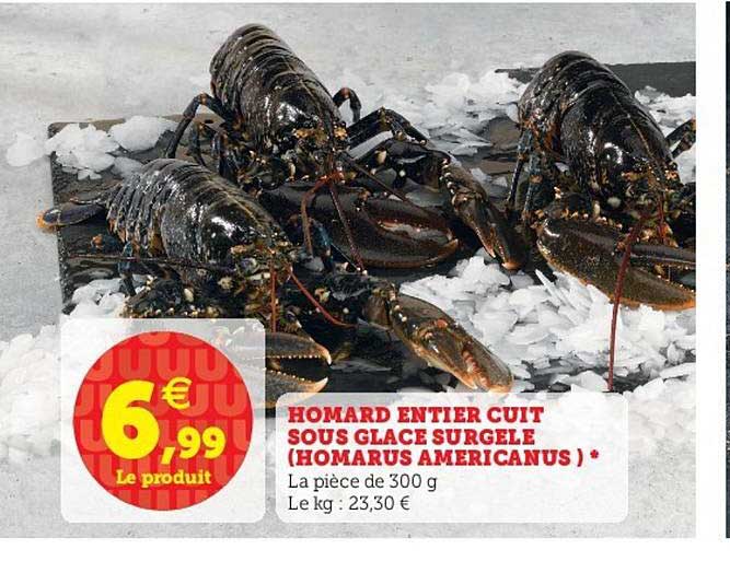 homard entier cuit sous glace surgelé (homarus americanus)