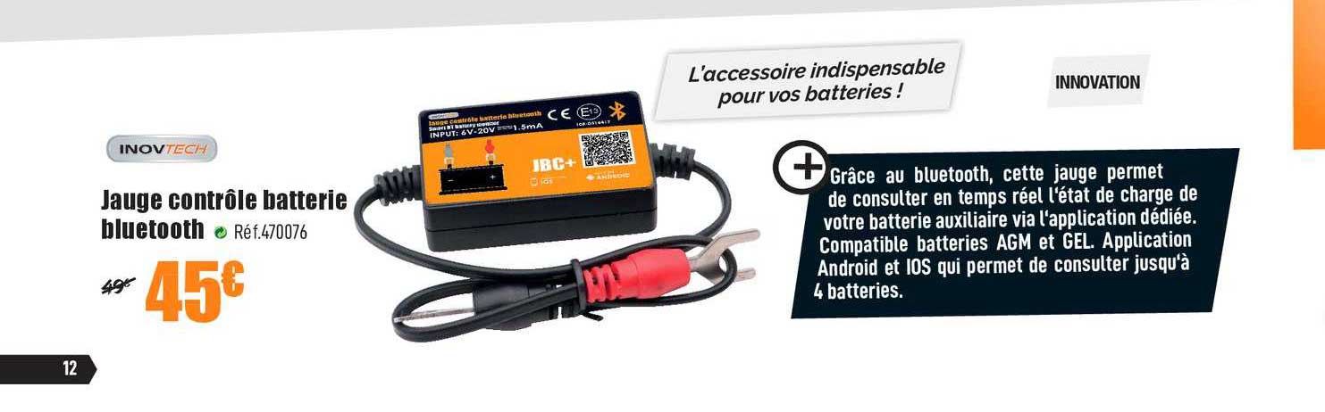 inovtech jauge contrôle batterie bleutooth
