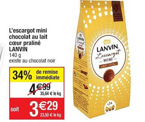 l'escargot mini chocolat au lait cœur praliné lanvin 34% de remise immédiate