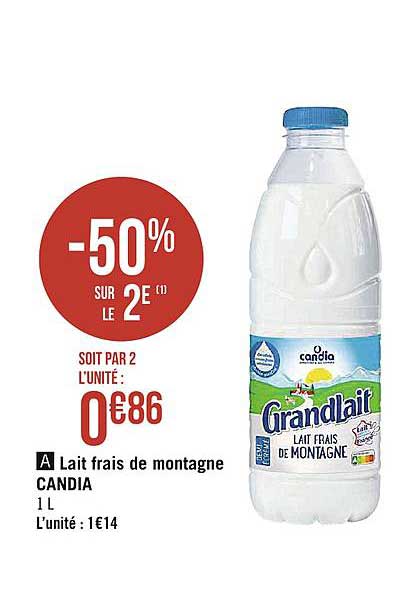 Lait Frais De Montagne Candia -50% Sur Le 2è