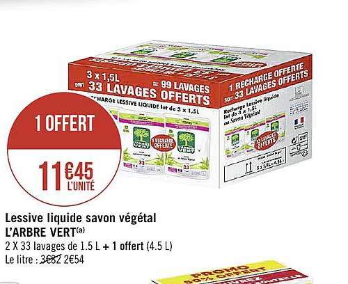 lessive liquide savon végétal l'arbre vert 1 offert