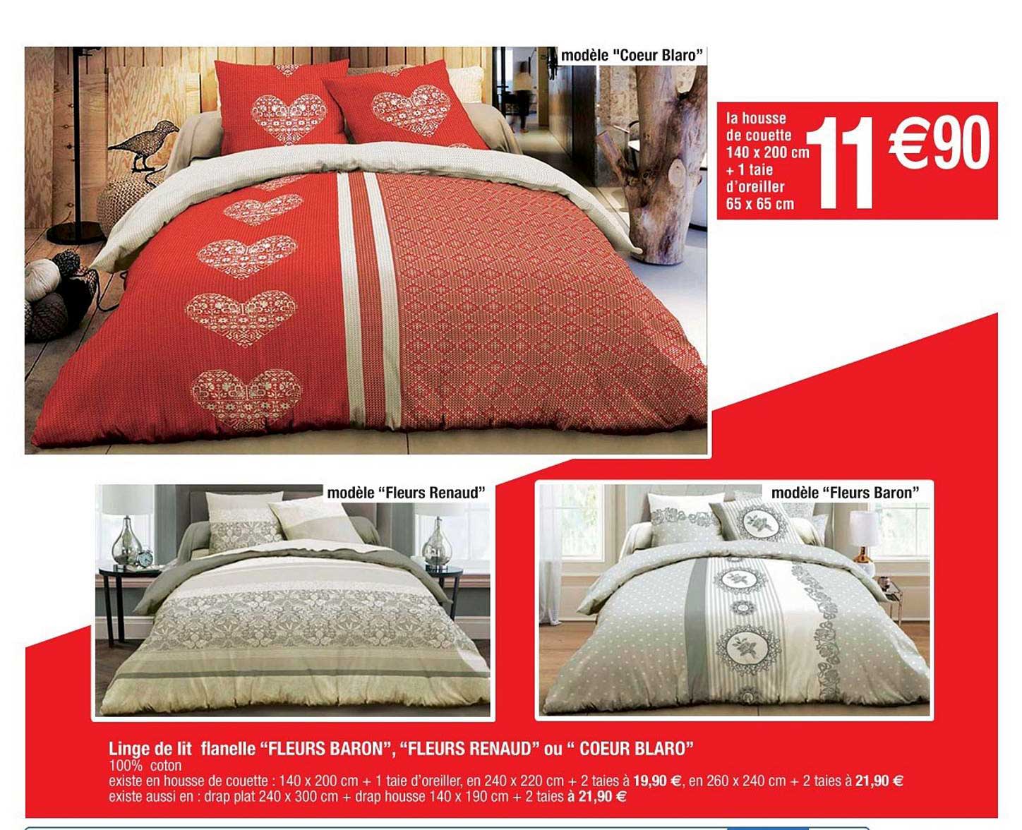 linge  de lit flanelle fleurs baron fleurs renaud ou coeur blaro