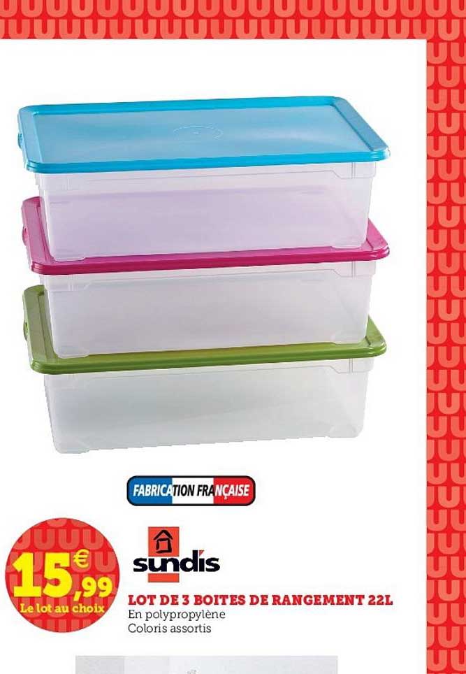 lot de 3 boîtes de rangement 22l